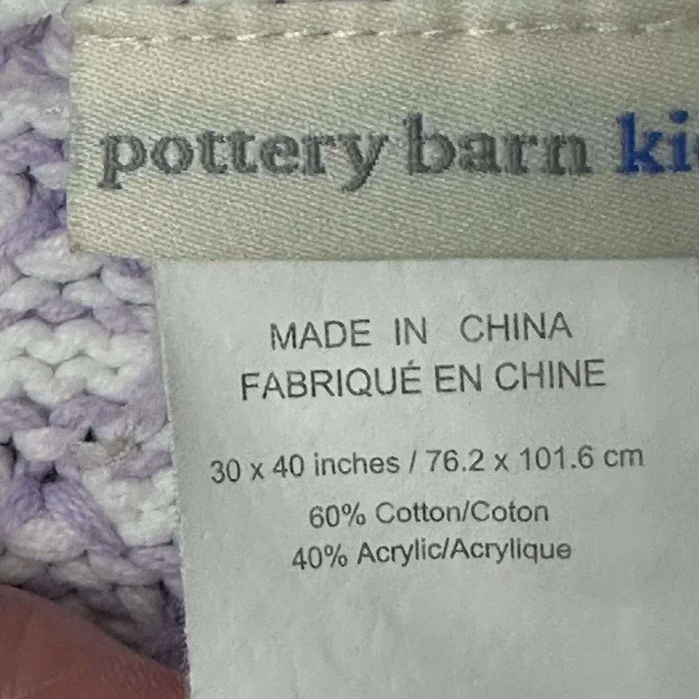 Pottery Barn Kids Lavender‎ White Baby Blanket Lap Blanket Crochet Size 29X33